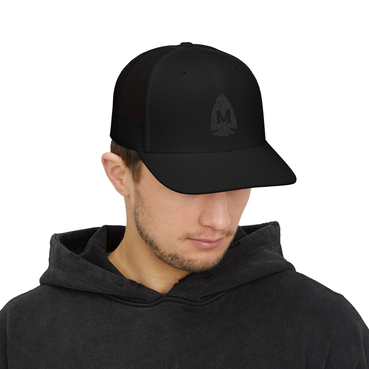 Embroidered Spade Logo Trucker Cap — Black Snapback Hat